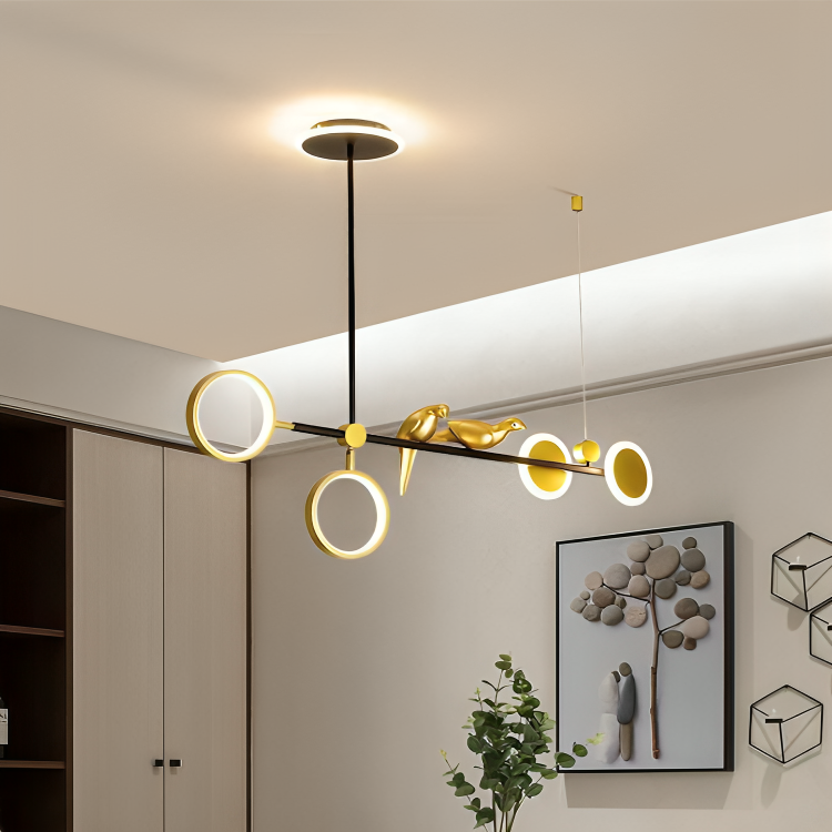 Hdc Gold/Black Modern Linear Led Chandelier Pendant Light Hanging Suspension Lamp - Tricolor