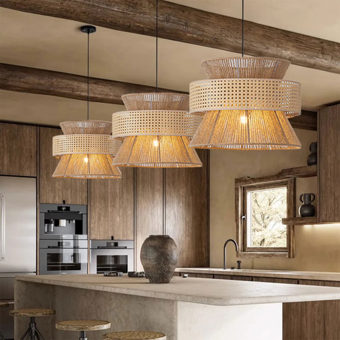 Hdc Rustic wabi-sabi Japanese pendant lights, Hemp rope light fixture For Bedroom Living Room Dining Room