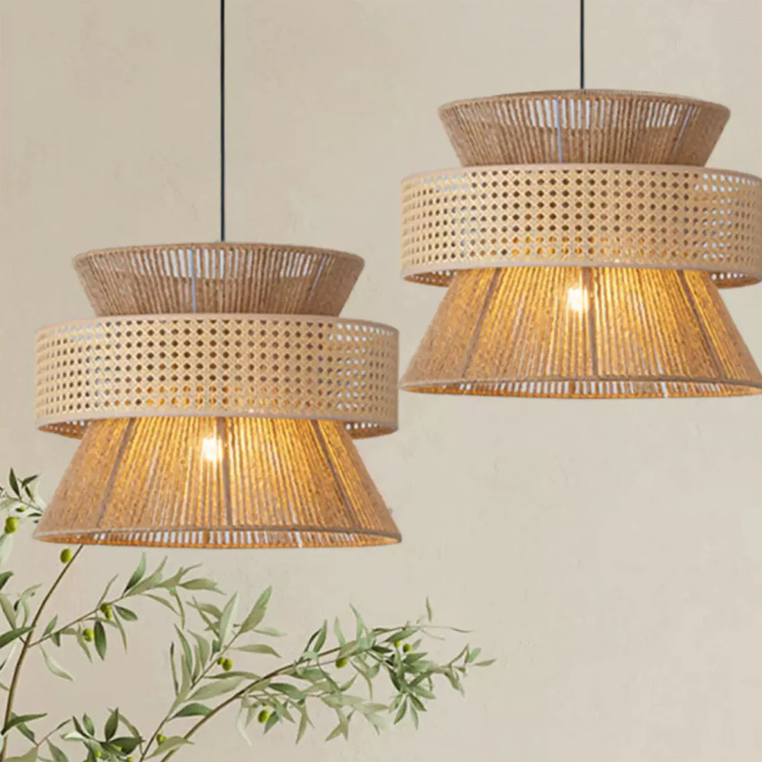 Hdc Rustic wabi-sabi Japanese pendant lights, Hemp rope light fixture For Bedroom Living Room Dining Room