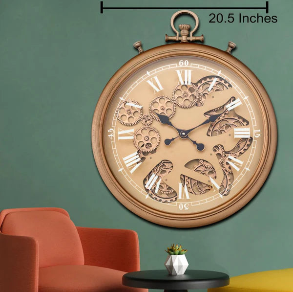 Hdc Vortex Time Luxury Designer Wall clock With Moving Gear Mechanism (Gold) (Steel Body)