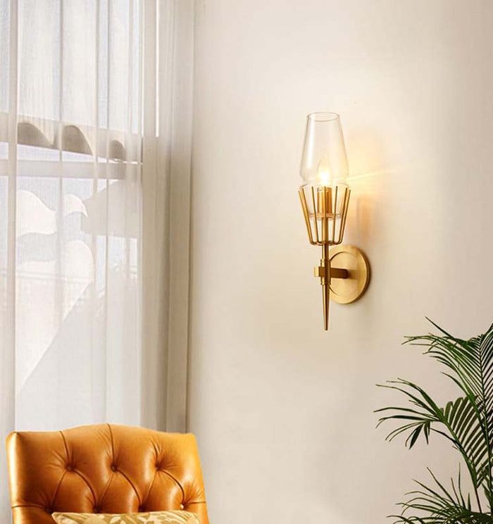 HDC Light Gold Metal Clear Glass Wall Light Copper Metal