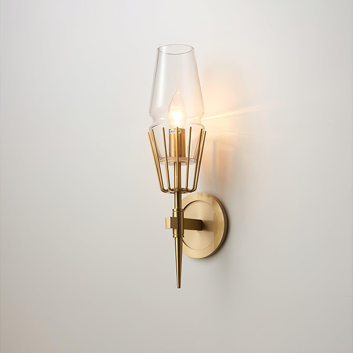 HDC Light Gold Metal Clear Glass Wall Light Copper Metal