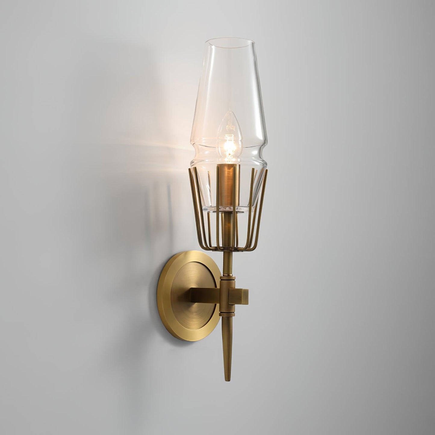 HDC Light Gold Metal Clear Glass Wall Light Copper Metal