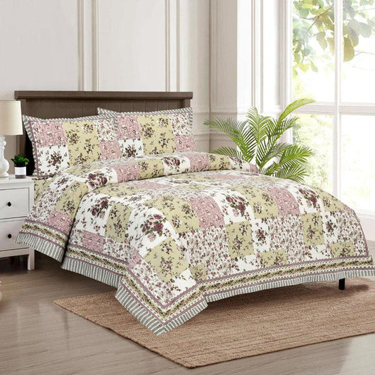 Hdc Floral Patch Print Cotton King Size Double Bed Sheet With 2 Pillow Cover For Bedroom, Home Decor