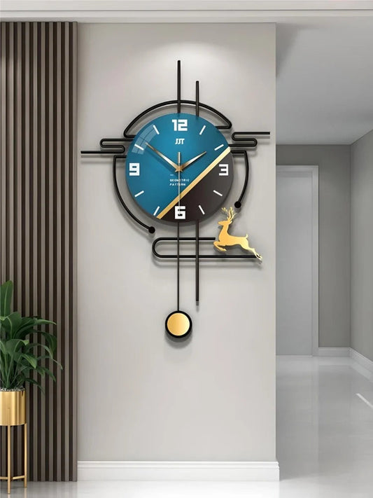 Hdc Blue & Black Colourblocked Abstract Shaped Contemporary Wall Clock