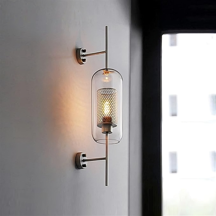 HDC Gold Long Clear Glass Wall Light Copper Metal