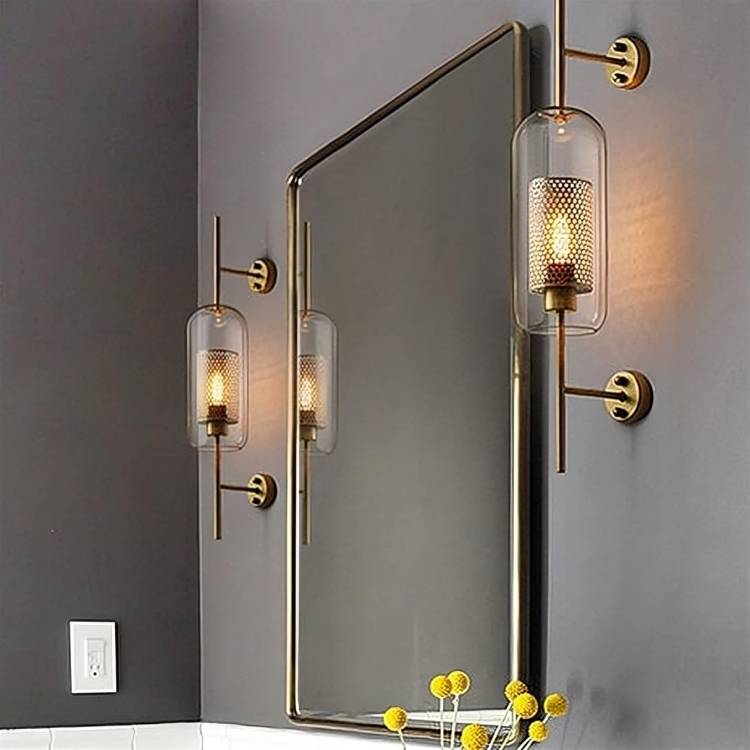 HDC Gold Long Clear Glass Wall Light Copper Metal