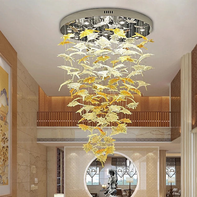 Hdc Modern Hotel Villa Decoration Custom Art Maple Leaf Glass Ceiling Lighting Fixture