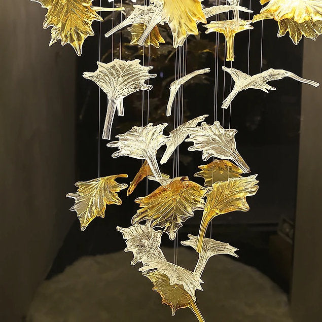 Hdc Modern Hotel Villa Decoration Custom Art Maple Leaf Glass Ceiling Lighting Fixture