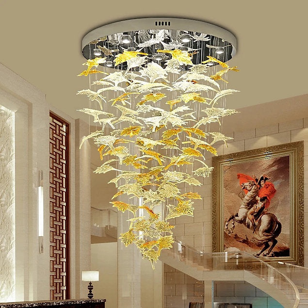 Hdc Modern Hotel Villa Decoration Custom Art Maple Leaf Glass Ceiling Lighting Fixture