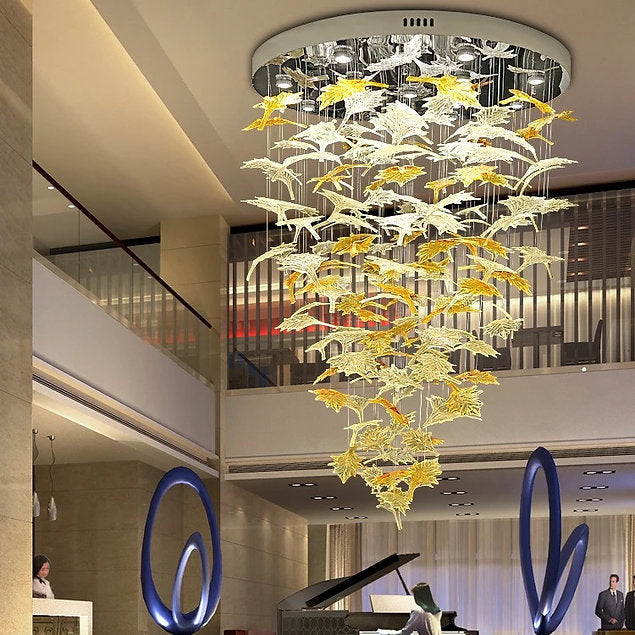 Hdc Modern Hotel Villa Decoration Custom Art Maple Leaf Glass Ceiling Lighting Fixture