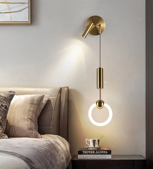 Hdc Modern Ring Gold Led Wall Lamp With Spot For Bedside - Tricolor