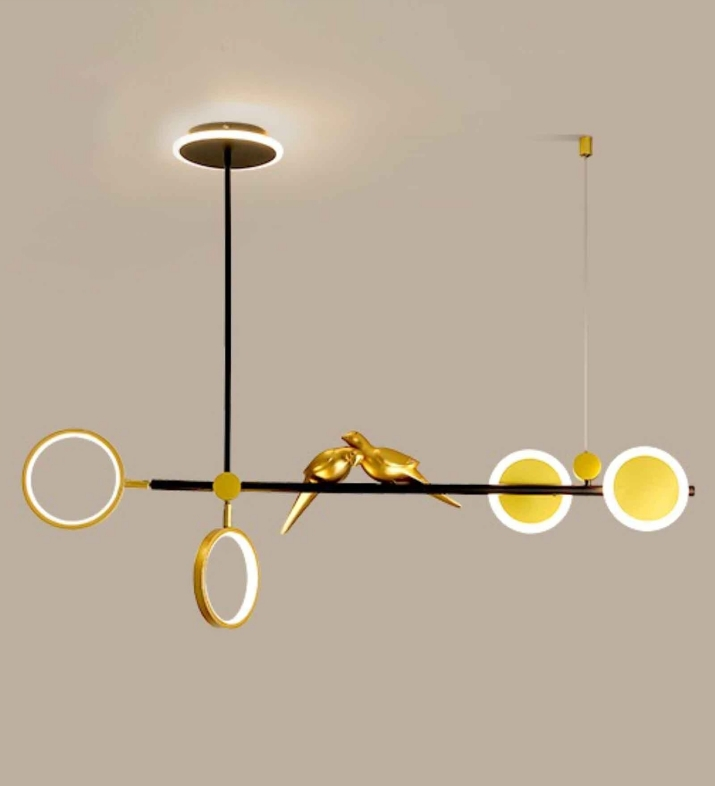 Hdc Gold/Black Modern Linear Led Chandelier Pendant Light Hanging Suspension Lamp - Tricolor