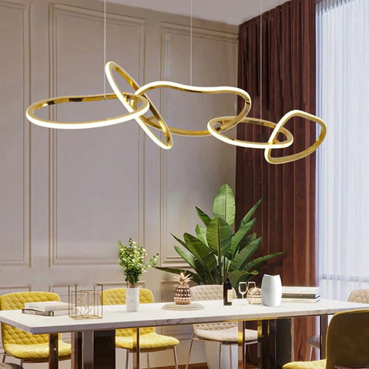 HDC 5 Ring Metal Copper Rose Gold Body Modern Led Chandelier- Tricolor