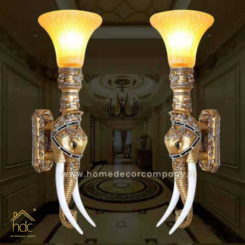 HDC Ivory Legendary Thailand Asian Elephant Lantern Champagne Decorative Hotel Bedroom Wall Lights