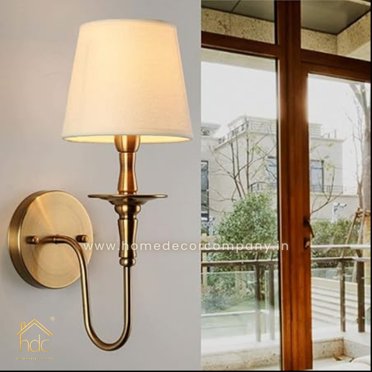 HDC Indoor Gold Single Head Metal Simple Fabric Wall Lantern Bedroom Dining Room Wall Light