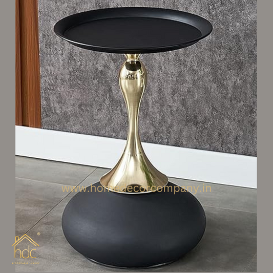 HDC Round End Tables ,Small Metal Side Table, Modern Decorative Pedestal Table for Living Room Bedroom(Black & Gold))