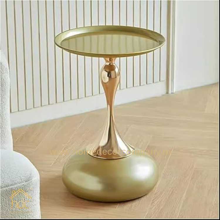 HDC Metal End Table Tray, Small Accent Table Nightstand for Bedside Or Sofa, Round Bar Table Coffee Table for Living Room, Bedroom, Home, Office (Color : Champagne Gold)