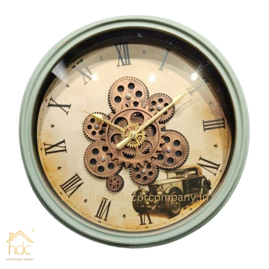 HDC Modern Gear Mechanical Wall Clock Mid century Retro Decorative Home Scan Clock 43CM