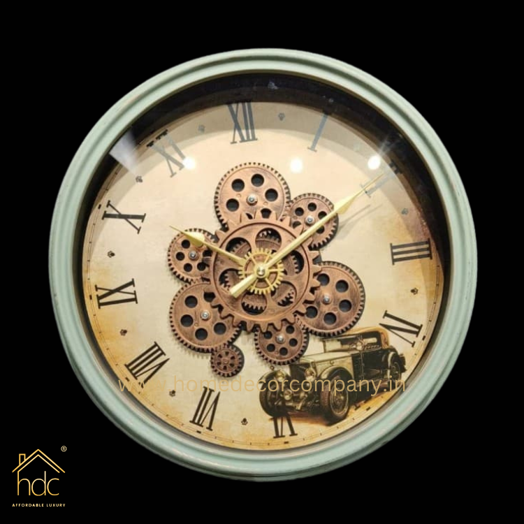 HDC Modern Gear Mechanical Wall Clock Mid century Retro Decorative Home Scan Clock 43CM