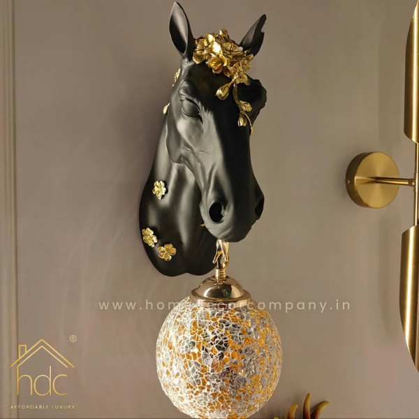 HDC Horse Wall Lamp Art LED European Creative Wall Lamp Bedroom Bedside Lamp - Black