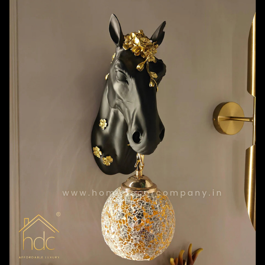 HDC Horse Wall Lamp Art LED European Creative Wall Lamp Bedroom Bedside Lamp - Black