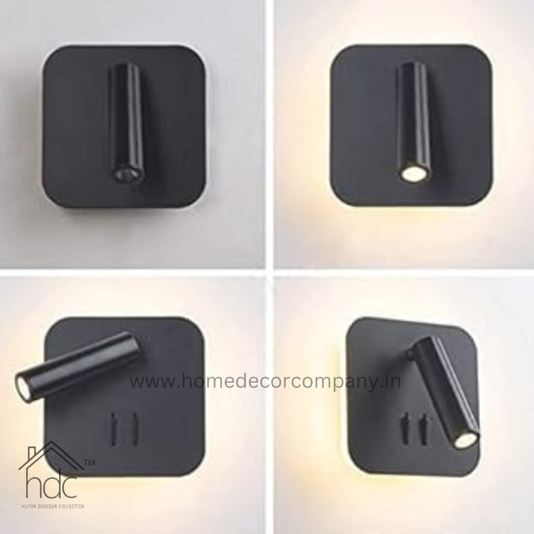 Hdc LED Rotatable Dual Switch Control, Black Square Metal Modern Wall Sconce, Spotlight, Headboard Lights, Bedroom Reading Lamp