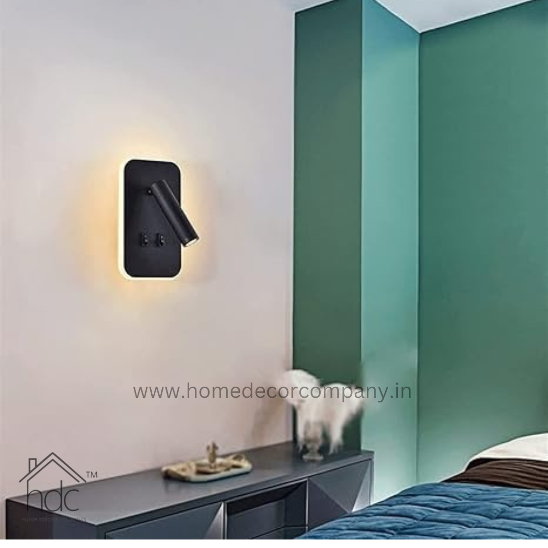 Hdc LED Rotatable Dual Switch Control, Black Square Metal Modern Wall Sconce, Spotlight, Headboard Lights, Bedroom Reading Lamp