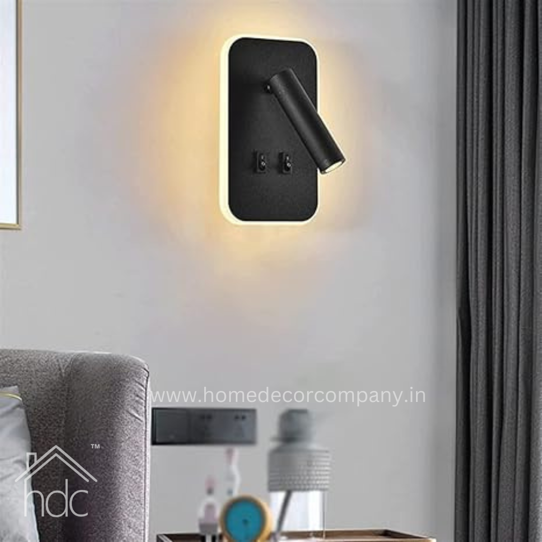 Hdc LED Rotatable Dual Switch Control, Black Square Metal Modern Wall Sconce, Spotlight, Headboard Lights, Bedroom Reading Lamp