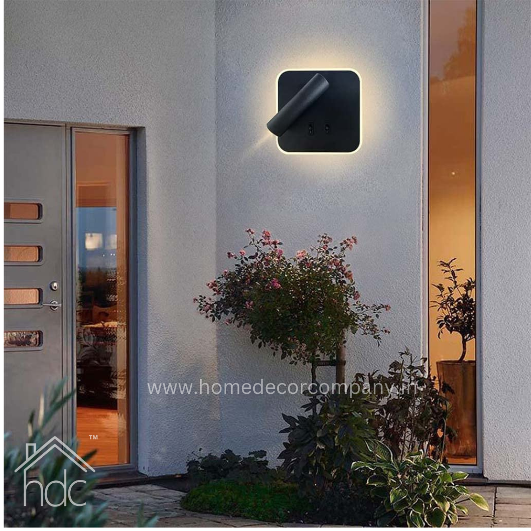 Hdc LED Rotatable Dual Switch Control, Black Square Metal Modern Wall Sconce, Spotlight, Headboard Lights, Bedroom Reading Lamp