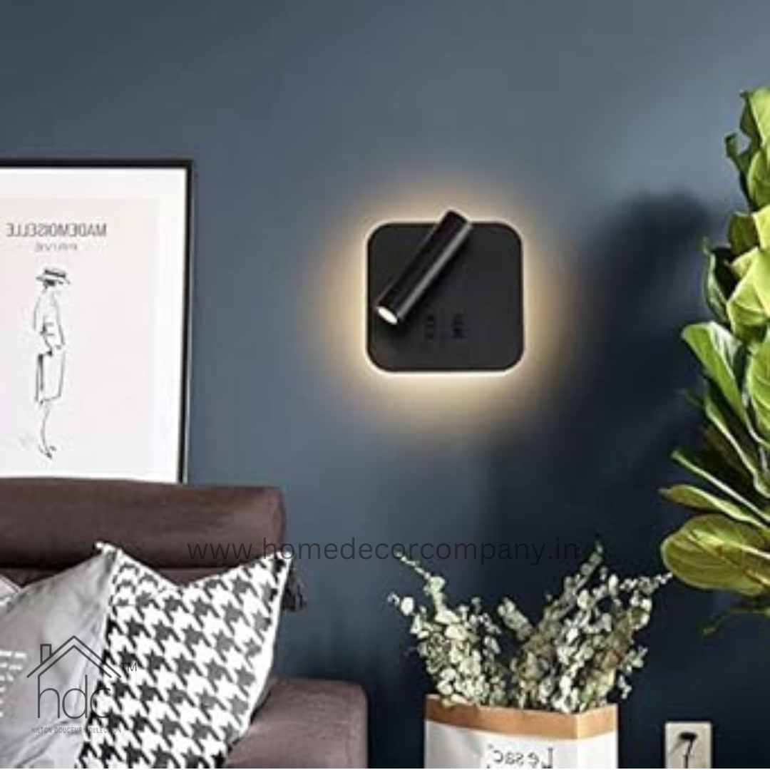 Hdc LED Rotatable Dual Switch Control, Black Square Metal Modern Wall Sconce, Spotlight, Headboard Lights, Bedroom Reading Lamp