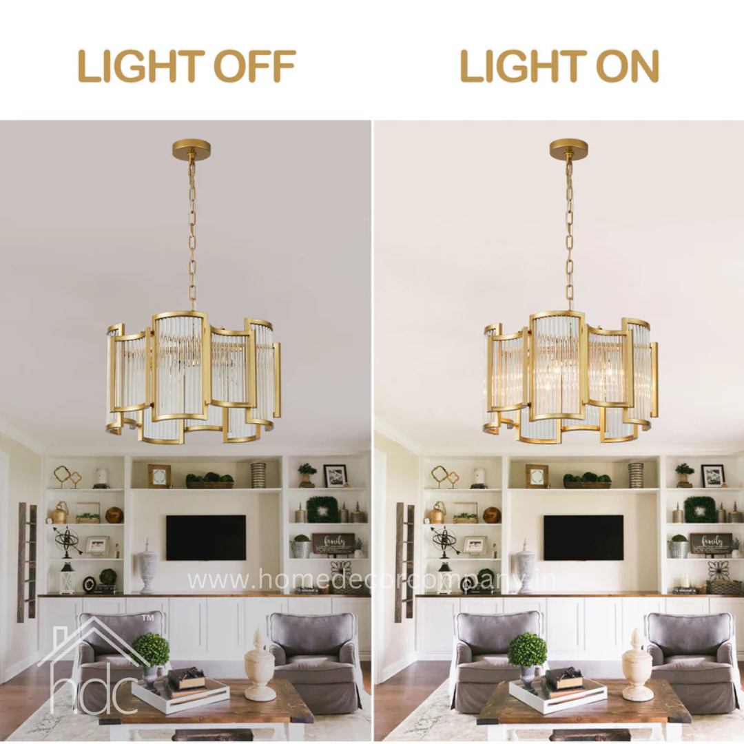 Hdc 400mm Luxury Golden Metal Glass Chandelier For Foyer, Dining, Living Room