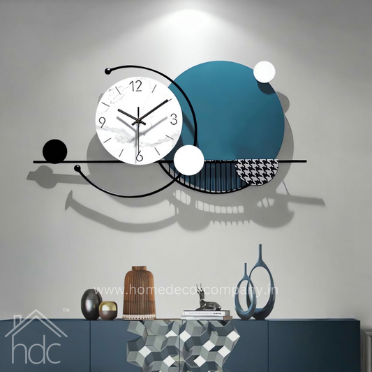 Hdc Blue and White Abstract Designer Wall Clock For Living Room Home Decor