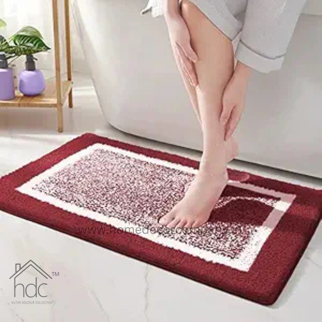 Hdc 40*60, 50*80 CM Striped Anti-Skid Rectangular Set of-1 Microfiber Bathmats for Home | Bathroom | Bedroom | Kitchen | Floor Mat (Red)