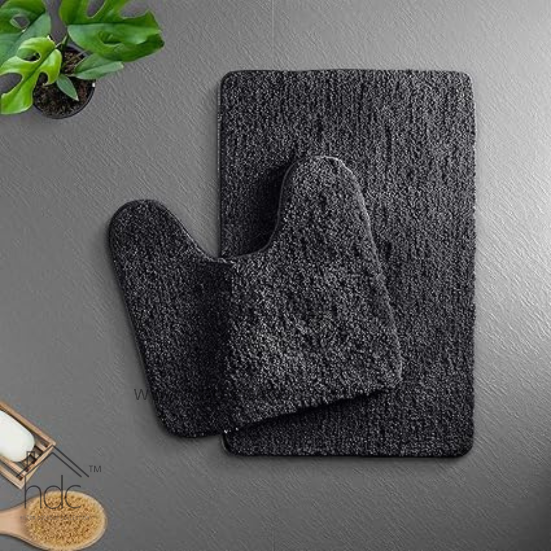 Hdc 40*60, 40*50 CM Modern Everyday Microfiber Anti Skid & Super Absorbent Ultra Soft Bathmat and Shaggy Floor Mats, Non-Slip, Rug for Home, Kitchen and Bathroom, 2 PC Set colour (Black)