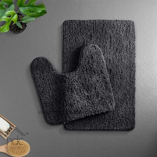 Hdc 40*60, 40*50 CM Modern Everyday Microfiber Anti Skid & Super Absorbent Ultra Soft Bathmat and Shaggy Floor Mats, Non-Slip, Rug for Home, Kitchen and Bathroom, 2 PC Set colour (Black)