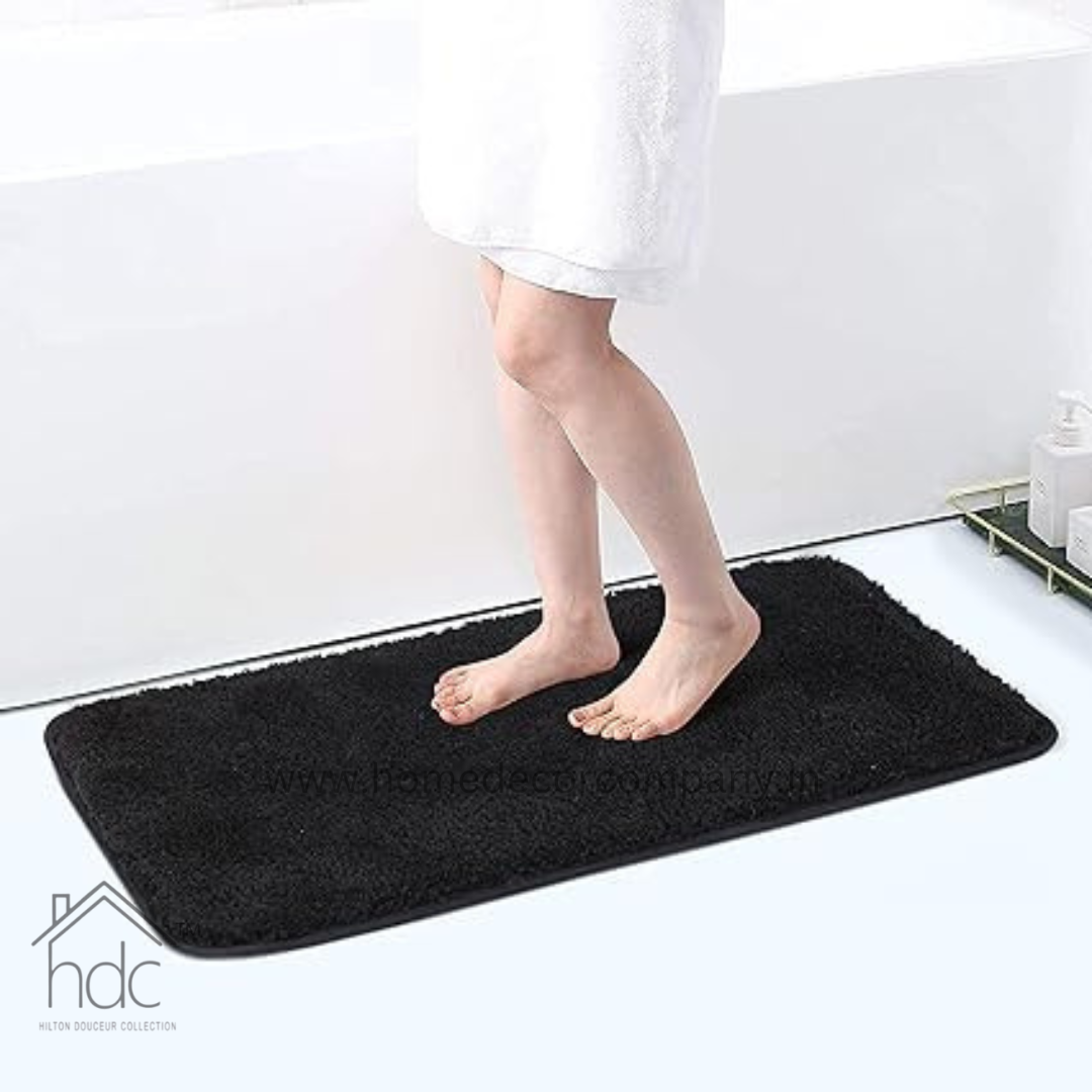 Hdc 40*60, 40*50 CM Modern Everyday Microfiber Anti Skid & Super Absorbent Ultra Soft Bathmat and Shaggy Floor Mats, Non-Slip, Rug for Home, Kitchen and Bathroom, 2 PC Set colour (Black)