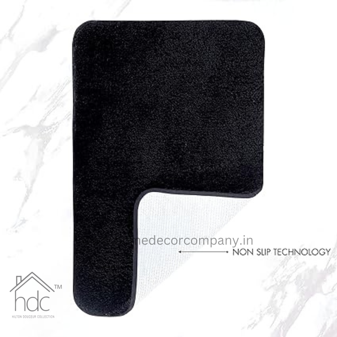 Hdc 40*60, 40*50 CM Modern Everyday Microfiber Anti Skid & Super Absorbent Ultra Soft Bathmat and Shaggy Floor Mats, Non-Slip, Rug for Home, Kitchen and Bathroom, 2 PC Set colour (Black)