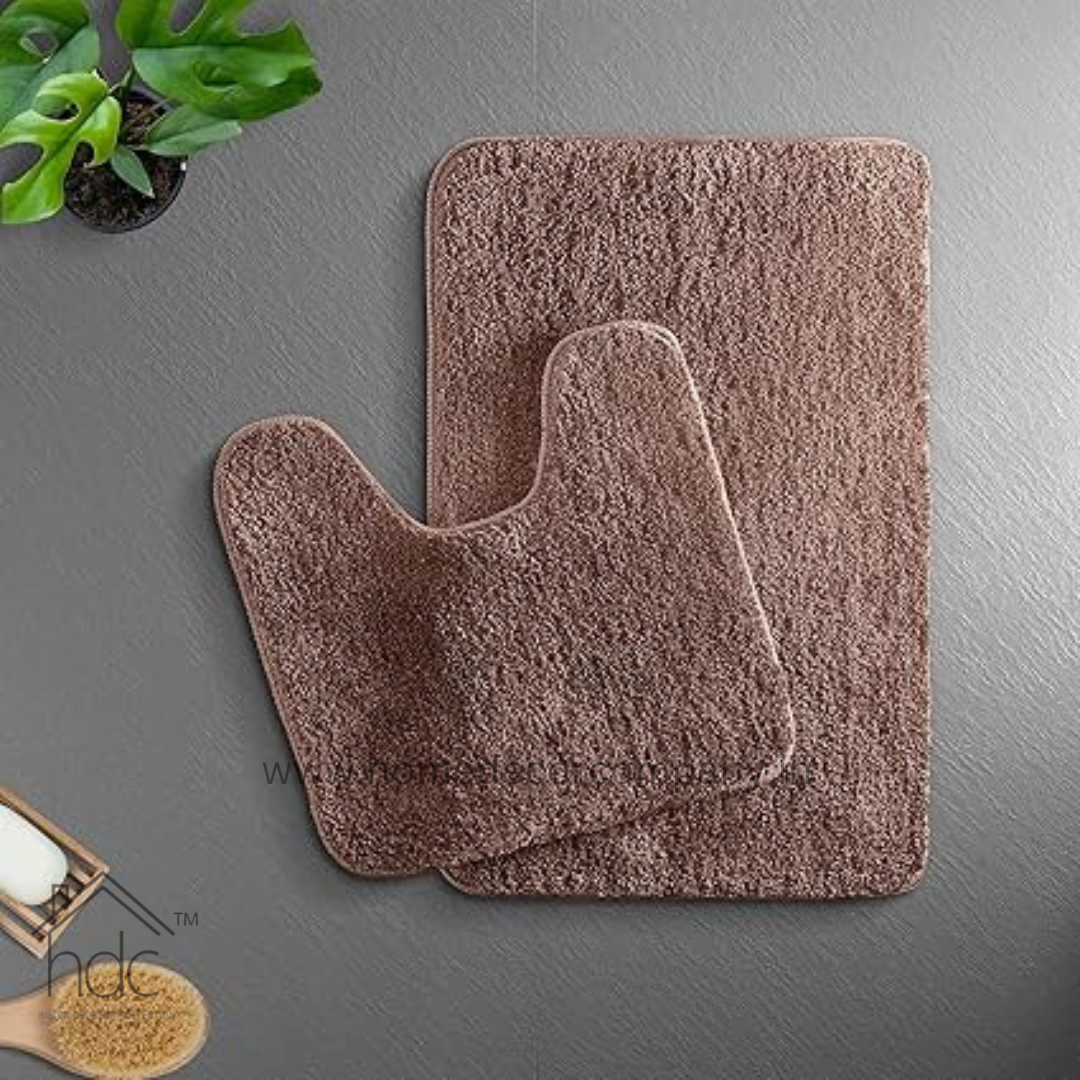 Hdc 40*60, 40*50 CM Modern Everyday Microfiber Anti Skid & Super Absorbent Ultra Soft Bathmat and Shaggy Floor Mats, Non-Slip, Rug for Home, Kitchen and Bathroom, 2 PC Set colour (Brown)