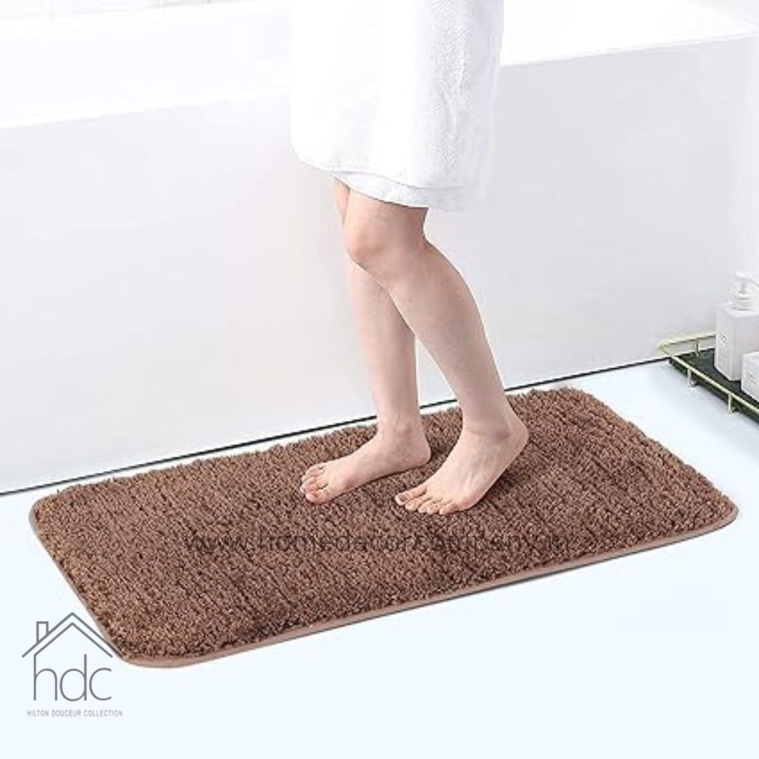 Hdc 40*60, 40*50 CM Modern Everyday Microfiber Anti Skid & Super Absorbent Ultra Soft Bathmat and Shaggy Floor Mats, Non-Slip, Rug for Home, Kitchen and Bathroom, 2 PC Set colour (Brown)