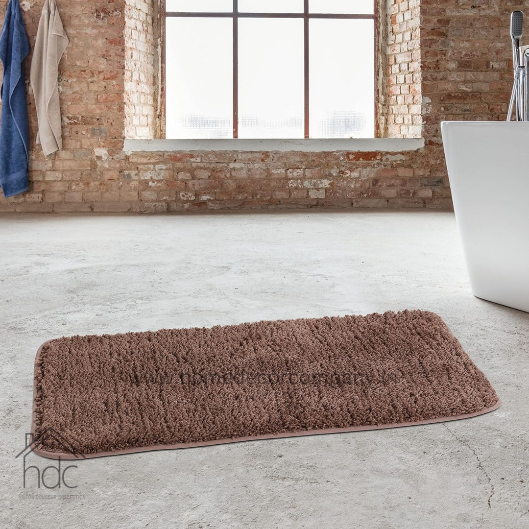 Hdc 40*60, 40*50 CM Modern Everyday Microfiber Anti Skid & Super Absorbent Ultra Soft Bathmat and Shaggy Floor Mats, Non-Slip, Rug for Home, Kitchen and Bathroom, 2 PC Set colour (Brown)