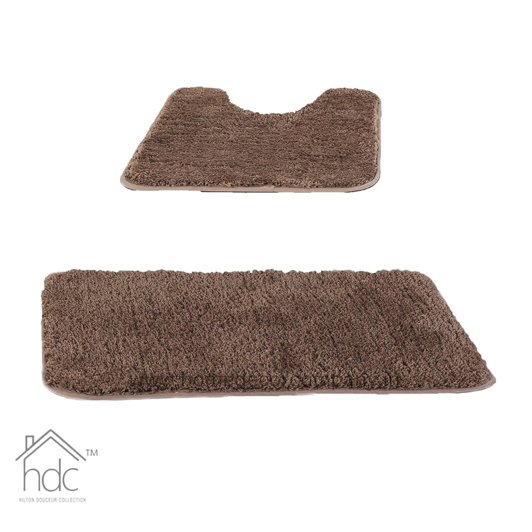 Hdc 40*60, 40*50 CM Modern Everyday Microfiber Anti Skid & Super Absorbent Ultra Soft Bathmat and Shaggy Floor Mats, Non-Slip, Rug for Home, Kitchen and Bathroom, 2 PC Set colour (Brown)