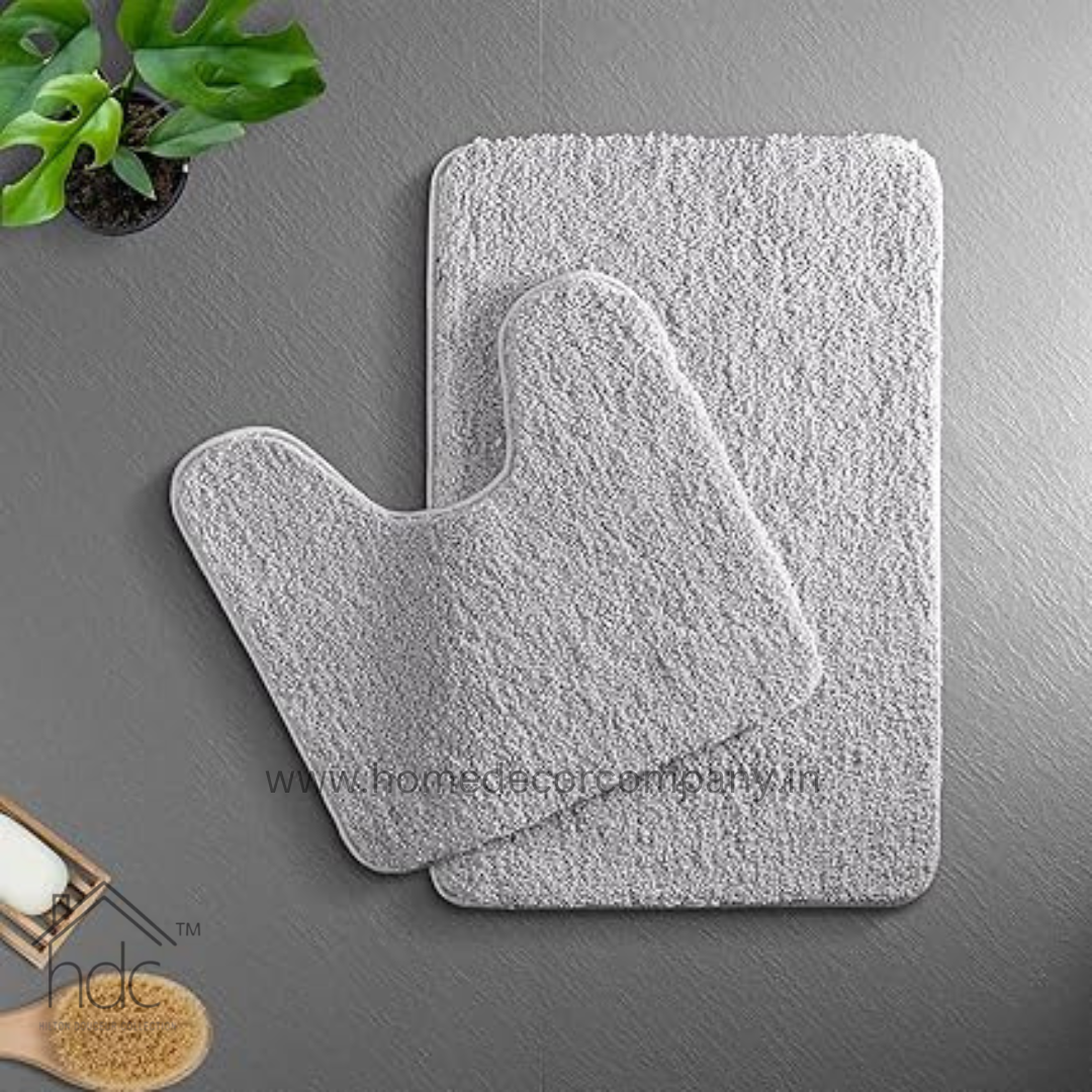 Hdc 40*60, 40*50 CM Modern Everyday Microfiber Anti Skid & Super Absorbent Ultra Soft Bathmat and Shaggy Floor Mats, Non-Slip, Rug for Home, Kitchen and Bathroom, 2 PC Set colour (Grey)