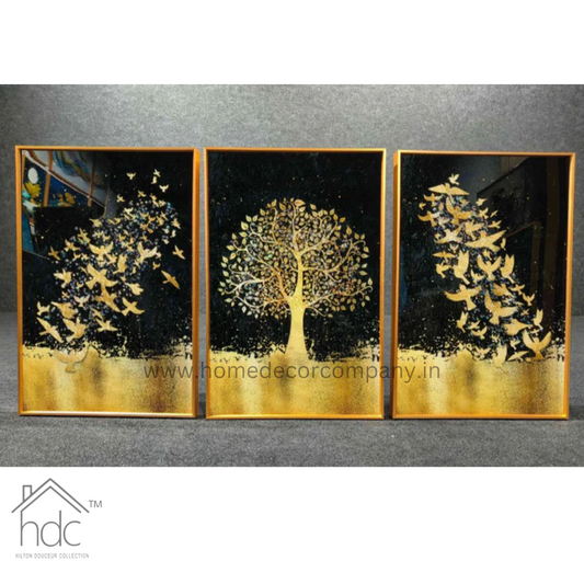 Hdc Modern Crystal Painting Set with Golden Frame - 3 Pieces, 16x24 inches