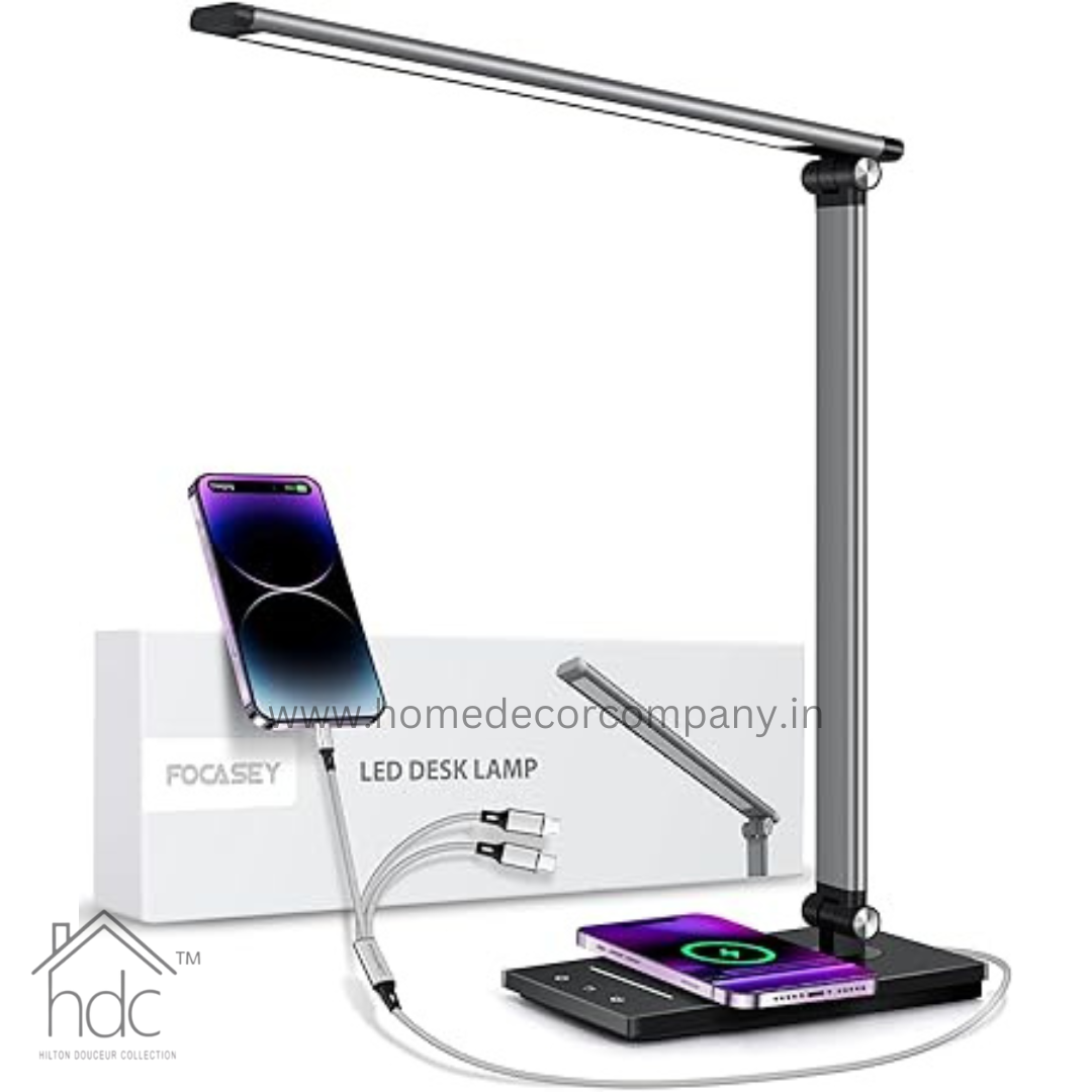 Hdc LED Desk Lamp with Wireless Charger,USB Charging Port,Eye-Caring Desk Lamps for Home Office,Touch Control Table Lamp with 25 Lighting Modes,Desk Light for Study,Reading,Office,Black