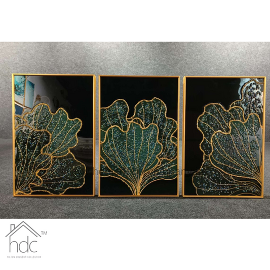 Hdc Modern Crystal Painting Set with Golden Frame - 3 Pieces, 16x24 inches