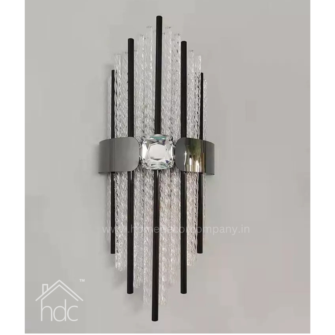 Hdc Crystal Black Wall Sconce Glass Rods for Hall Restaurant Bedroom Indoor Decorative Lighting