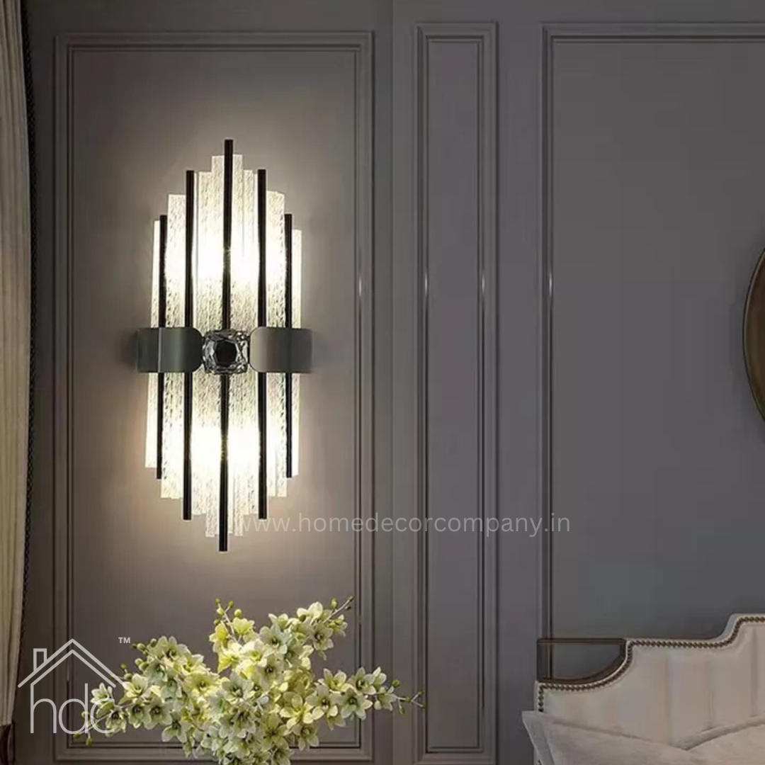 Hdc Crystal Black Wall Sconce Glass Rods for Hall Restaurant Bedroom Indoor Decorative Lighting