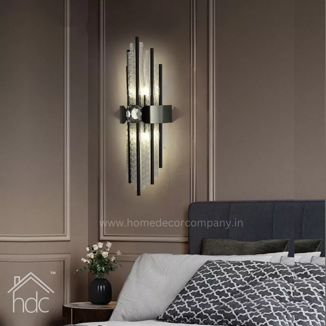 Hdc Crystal Black Wall Sconce Glass Rods for Hall Restaurant Bedroom Indoor Decorative Lighting