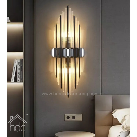 Hdc Modern Black Wall Light With Crystal Bars for Bedroom Living Room Hallway Entrance Dressing Table